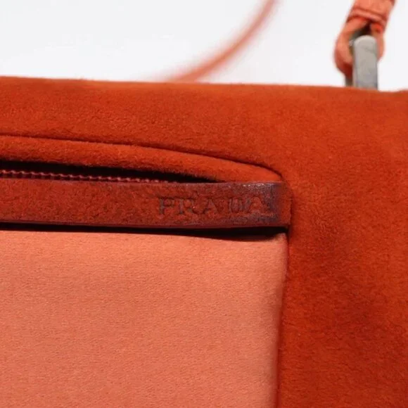PRADA Shoulder Bag Suede Orange Silver Auth